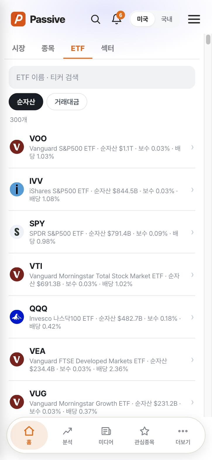 Passive ETF 화면