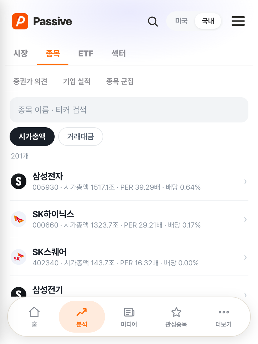 Passive 분석 화면